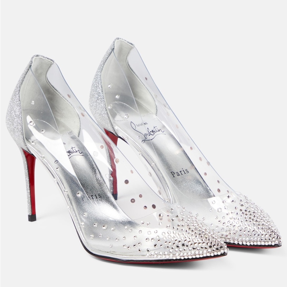 Christian Louboutin Degrastrass PVC 100/Specchio Rhinestone Clear/Silver Heels